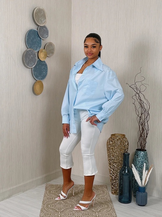 Tops - Light Blue Oversized Button-Up Shirt